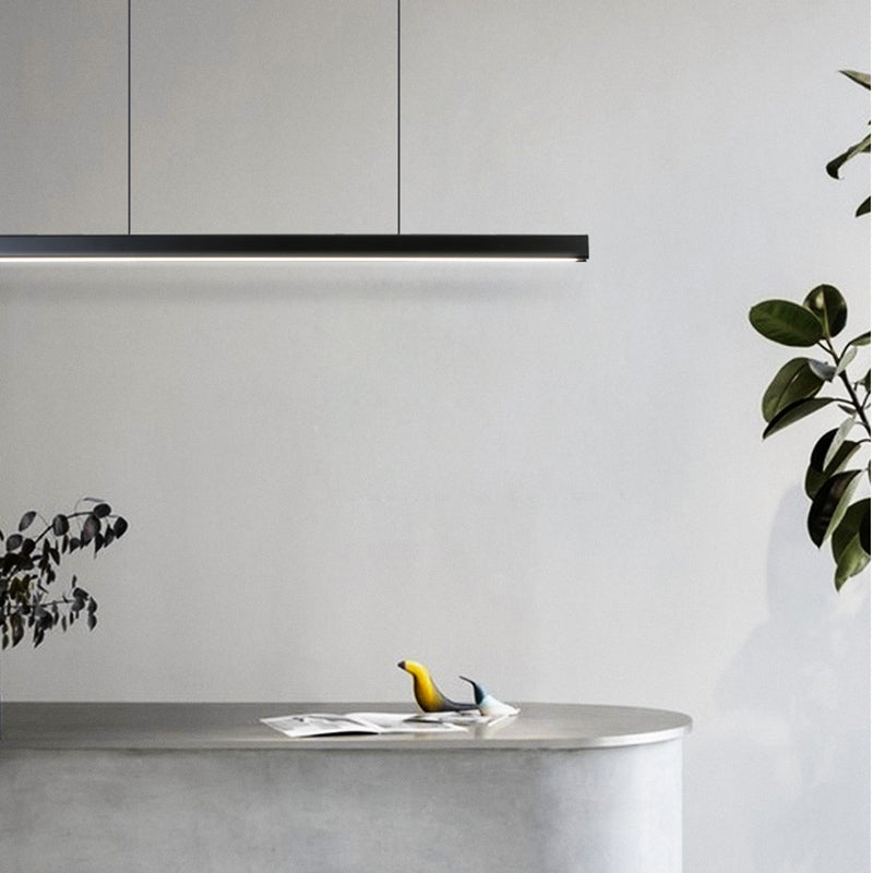 Slim Rectangular Linear Island Light Modern Minimalist Pendant Light in Black