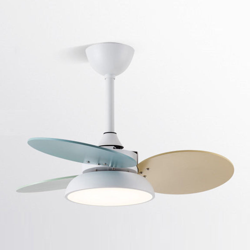 Colorful Round Hanging Fan Light Macaron Style Metal Bedroom LED Semi Flush Mount Lampe