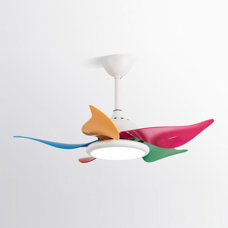Colorful Round Hanging Fan Light Macaron Style Metal Bedroom LED Semi Flush Mount Lamp