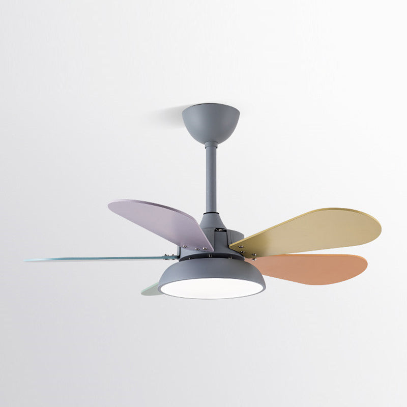 Colorful Round Hanging Fan Light Macaron Style Metal Bedroom LED Semi Flush Mount Lamp