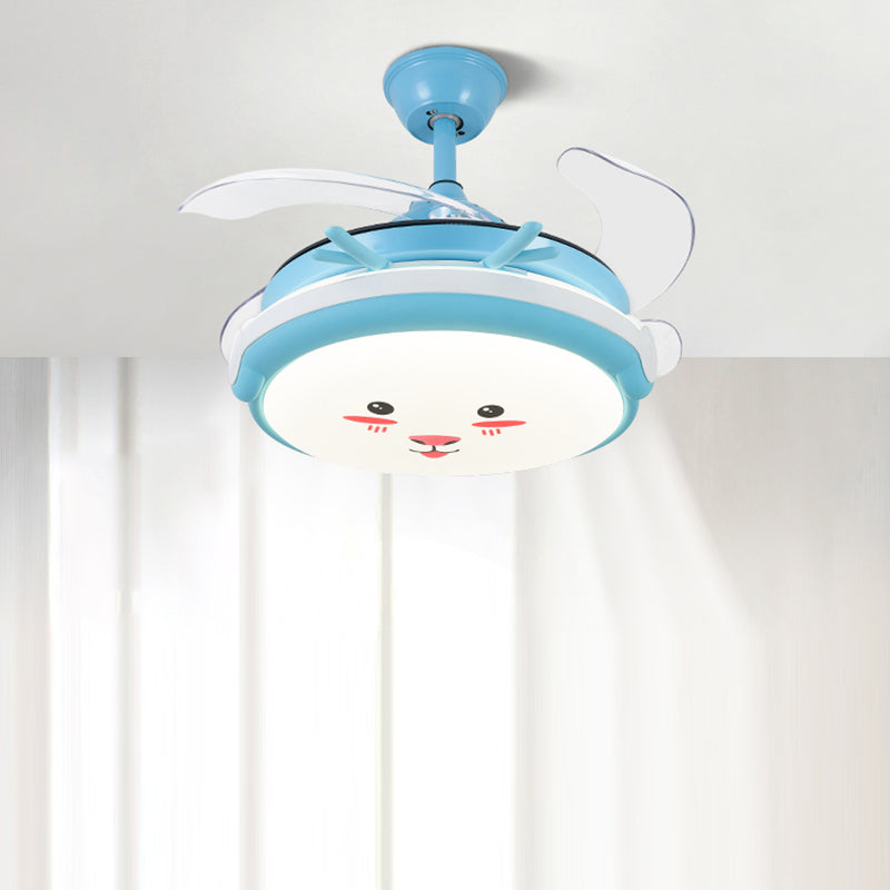 Cartoon Children Bedroom Hanging Fan Light Fixture Animal LED Semi Flush Ceiling Light