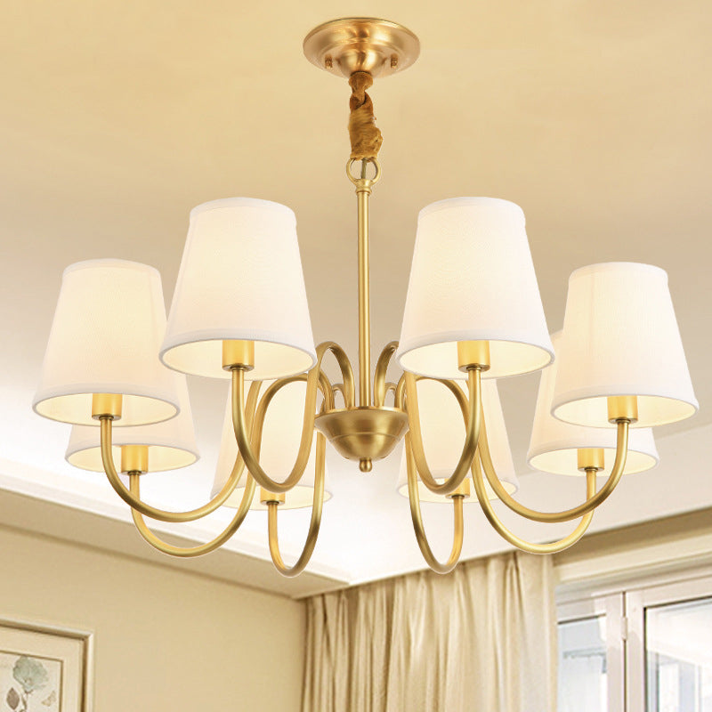 Traditional Style Chandelier Light Fabric Shade Lighting Fixture for Living Room
