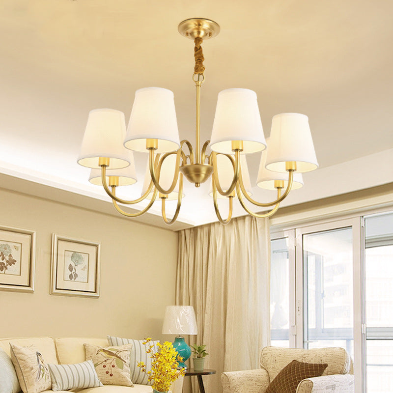 Traditional Style Chandelier Light Fabric Shade Lighting Fixture for Living Room