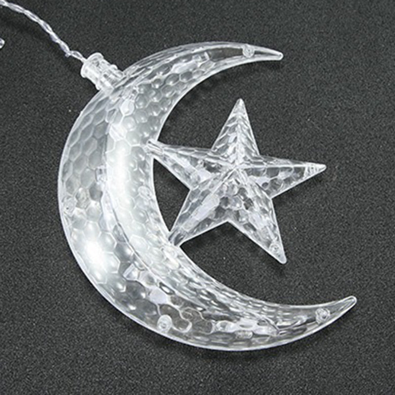 Moon and Star Curtain String Lamps Artistic Plastic 12-Head LED Festive Light