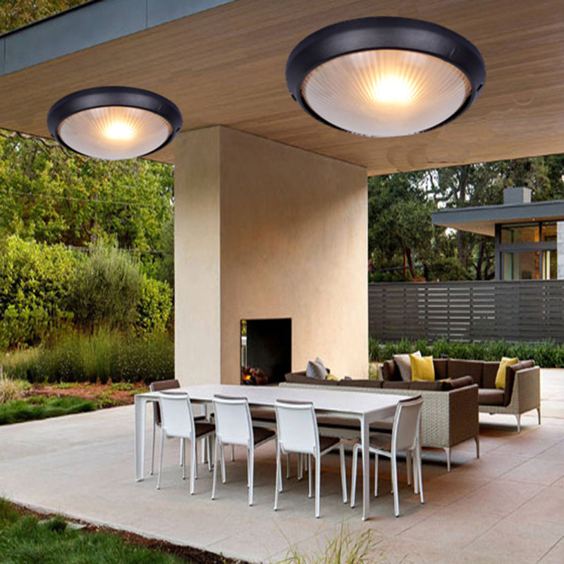 1-Light Flush Mount Light Fixture Traditional Dome Close To Ceiling Lamp with White Glass Shade