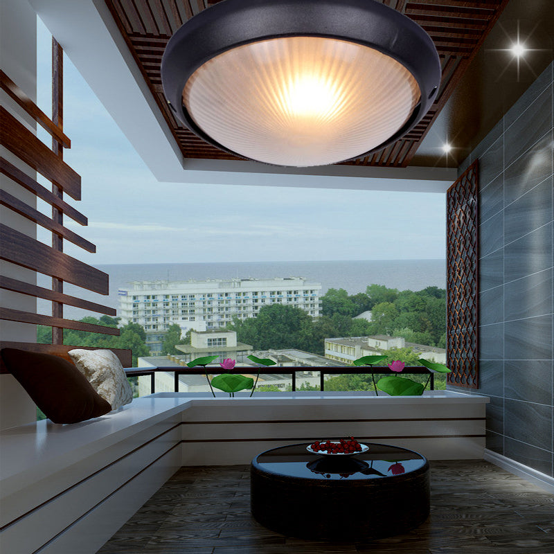 1-Light Flush Mount Light Fixture Traditional Dome Close To Ceiling Lamp with White Glass Shade