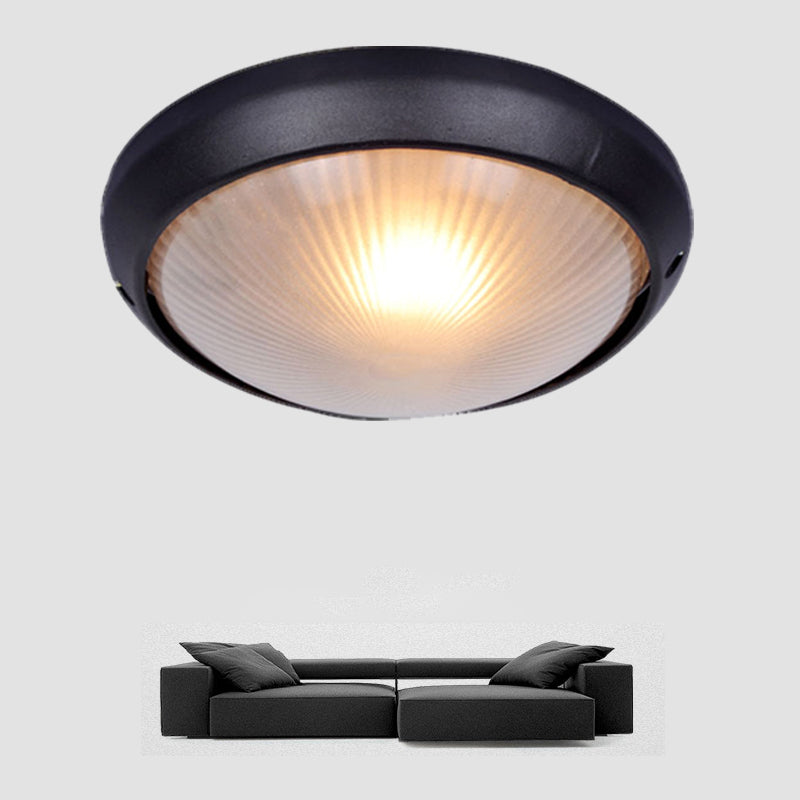 1-Light Flush Mount Light Fixture Traditional Dome Close To Ceiling Lamp with White Glass Shade