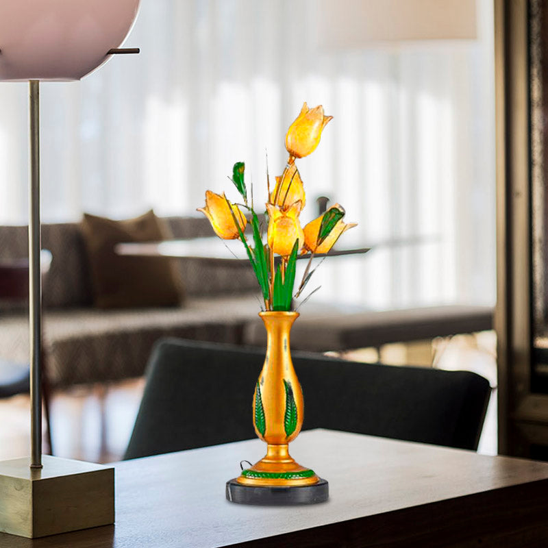 Lámpara de mesita de noche floral de jardín estadounidense 5 bombillas LEDA NIGHT MATIS LUZ en oro para sala de estar