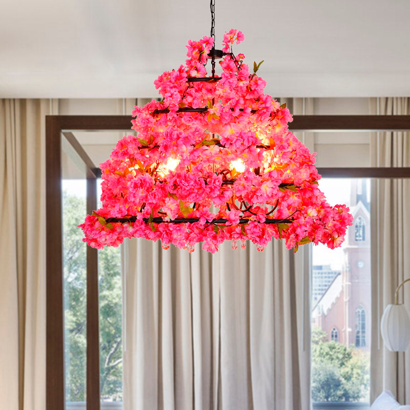 Purple 6 Heads Chandelier Lighting Industrial Metal Towel Flower Suspension Pendant for Restaurant