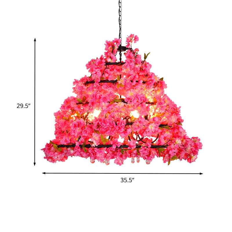 Purple 6 Heads Chandelier Lighting Industrial Metal Towel Flower Suspension Pendant for Restaurant