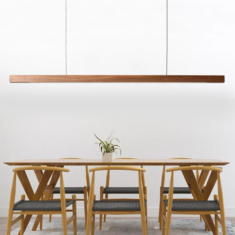 Solid Wood Island Light Modern Style Minimalist Linear Pendant Lamp for Dining Room