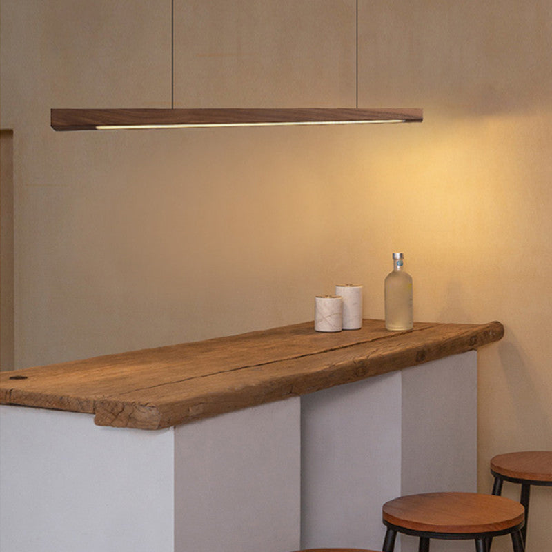 Solid Wood Island Light Modern Style Minimalist Linear Pendant Lamp for Dining Room
