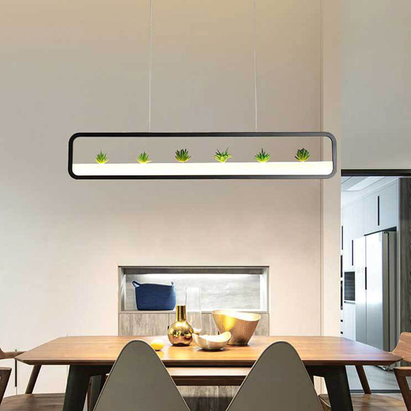 Rectangular Acrylic Island Chandelier Simple 27.5"/39" Long LED Dining Room Ceiling Light in Black/White