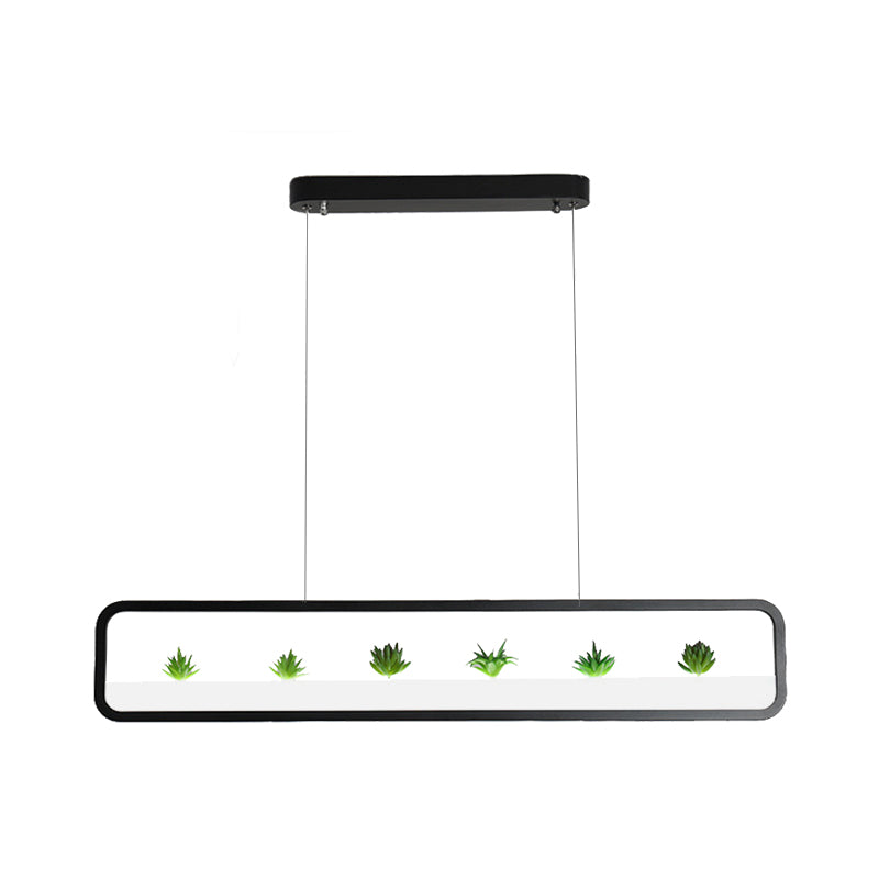 Rectangular Acrylic Island Chandelier Simple 27.5"/39" Long LED Dining Room Ceiling Light in Black/White