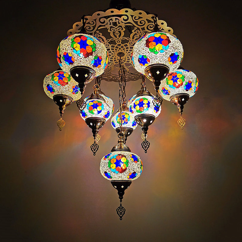 Hand Cut Glass White/Yellow/Orange Chandelier Lamp Oval 10 Lights Traditional Suspension Light for Dining Room