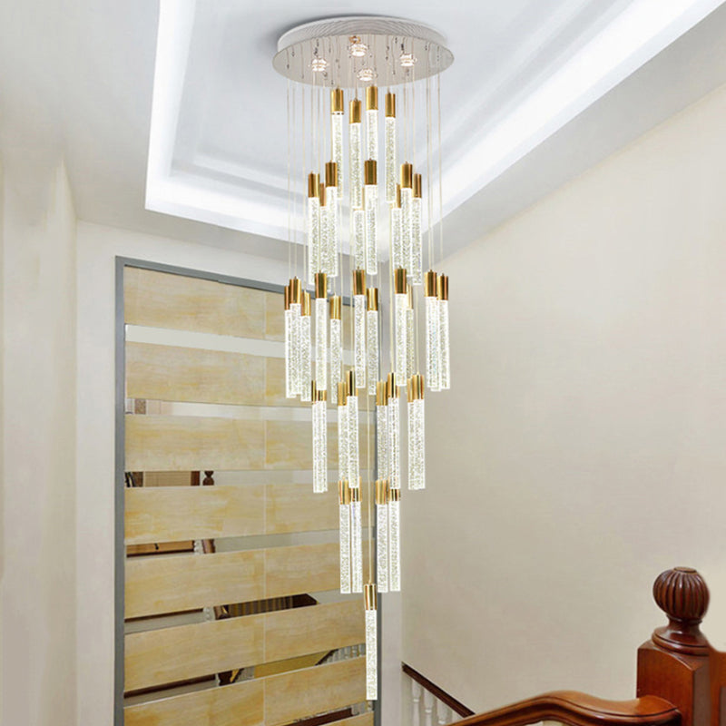 Modern Tube Cluster Pendant Lamp 24 Heads Clear Glass LED Hanging Ceiling Light in Gold