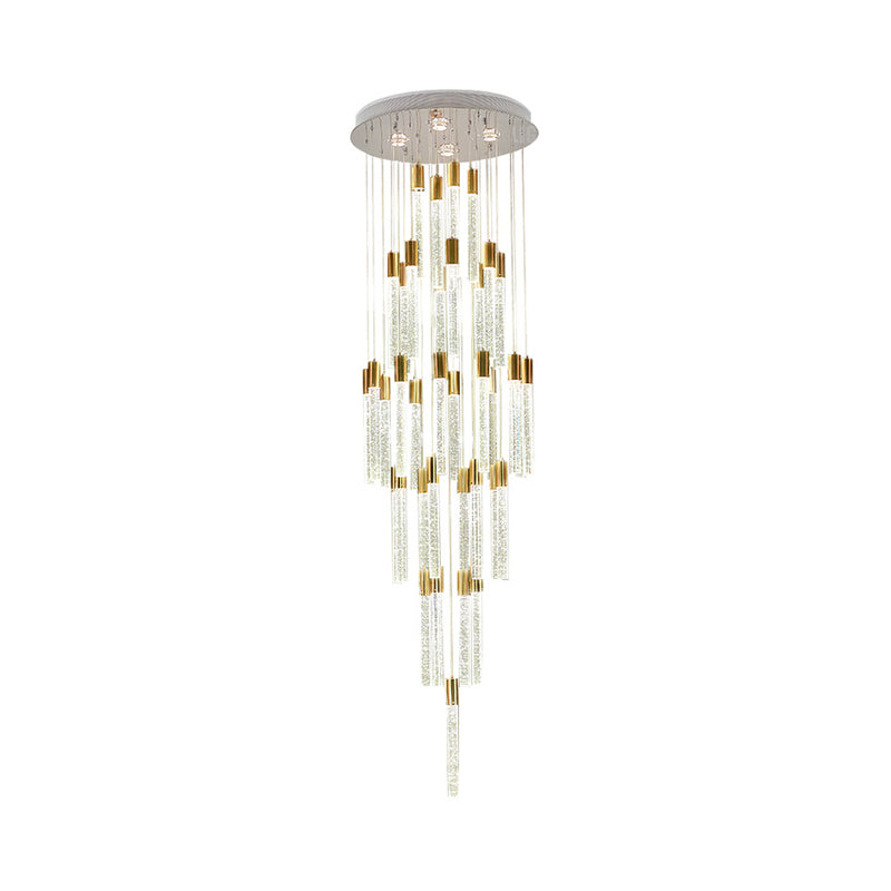 Modern Tube Cluster Pendant Lamp 24 Heads Clear Glass LED Hanging Ceiling Light in Gold