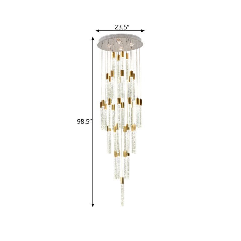Modern Tube Cluster Pendant Lamp 24 Heads Clear Glass LED Hanging Ceiling Light in Gold