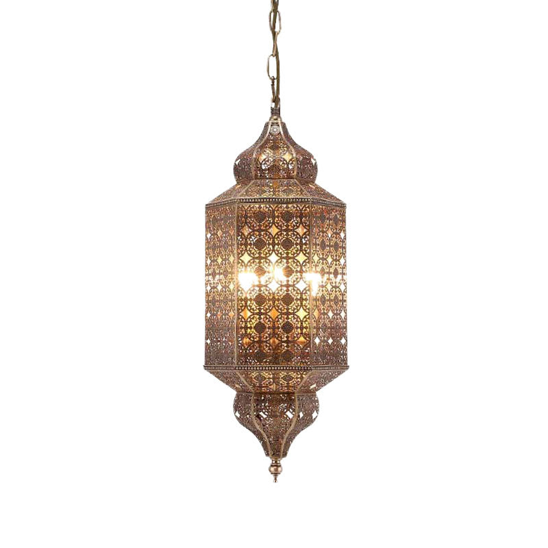 Brass Finish 1 Bulb Pendant Antiqued Metallic Lantern Hanging Light Fixture for Restaurant