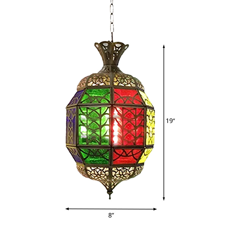 Metallic Lantern Pendant Lamp Vintage 1 Light Balcony Hanging Ceiling Lighting in Red