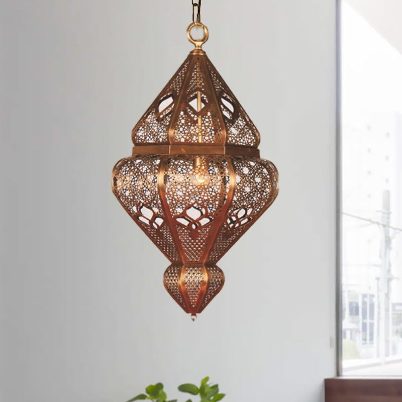 Brass 1-Bulb Suspended Pendant Antiqued Metallic Urn Shade Hanging Light Fixture
