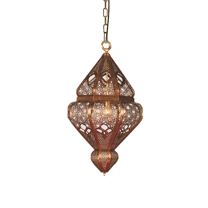 Brass 1-Bulb Suspended Pendant Antiqued Metallic Urn Shade Hanging Light Fixture