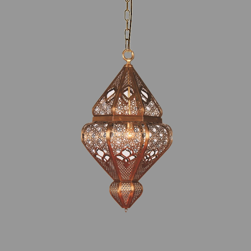 Brass 1-Bulb Suspended Pendant Antiqued Metallic Urn Shade Hanging Light Fixture