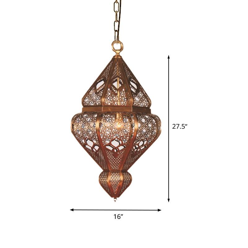 Brass 1-Bulb Suspended Pendant Antiqued Metallic Urn Shade Hanging Light Fixture