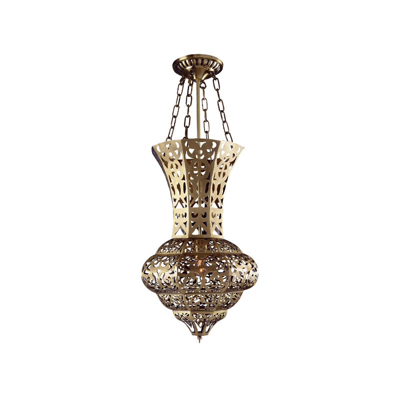 Vase Metallic Hanging Lighting Antiqued 1-Light Living Room Ceiling Pendant Lamp in Brass