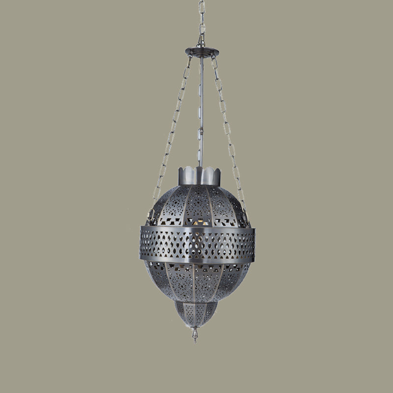 Global Metal Hanging Light Fixture Rustic 1 Bulb Living Room Suspension Pendant Lamp in Grey