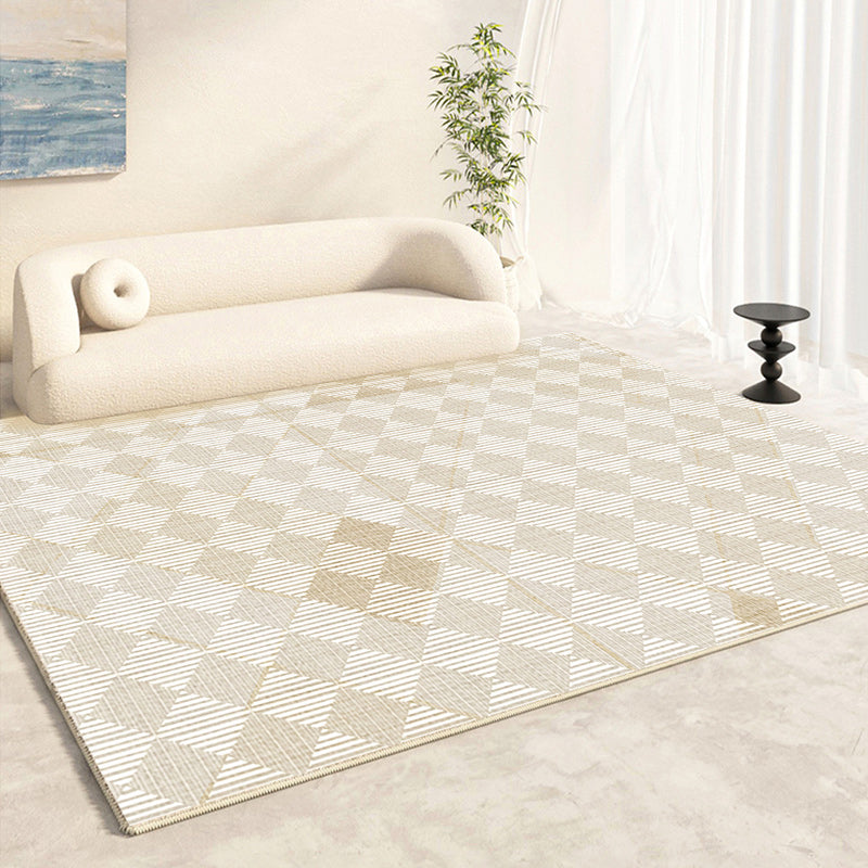 Apricot Modern Area Carpet Plain Pattern Polyester Area Rug Non-Slip Backing Rug for Living Room