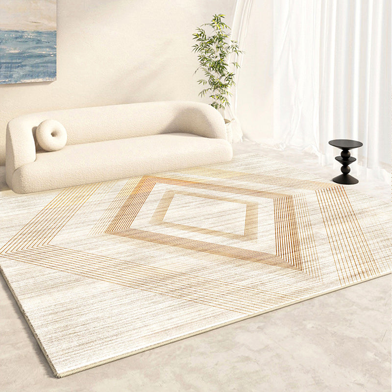 Apricot Modern Area Carpet Plain Pattern Polyester Area Rug Non-Slip Backing Rug for Living Room