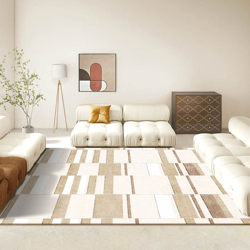 Apricot Modern Area Carpet Plain Pattern Polyester Area Rug Non-Slip Backing Rug for Living Room