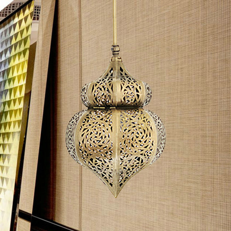 Brass Gourd Ceiling Lighting Vintage Metal 1 Light Restaurant Hanging Pendant Lamp