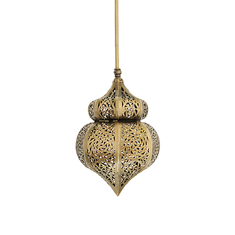 Brass Gourd Ceiling Lighting Vintage Metal 1 Light Restaurant Hanging Pendant Lamp
