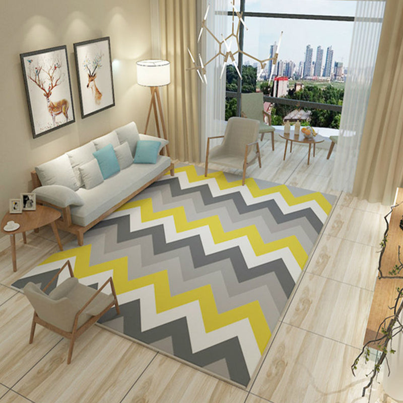 Modern Living Room Area Carpet Geometric Pattern Polyester Area Rug Anti-Slip Easy Care Rug