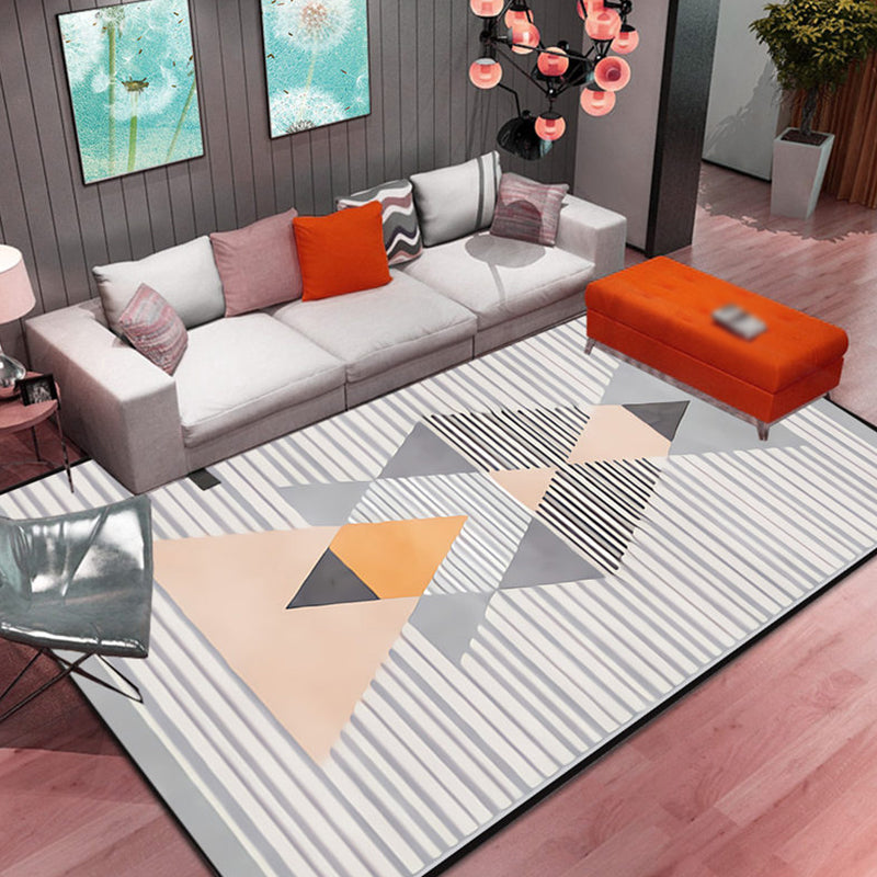 Modern Living Room Area Carpet Geometric Pattern Polyester Area Rug Anti-Slip Easy Care Rug