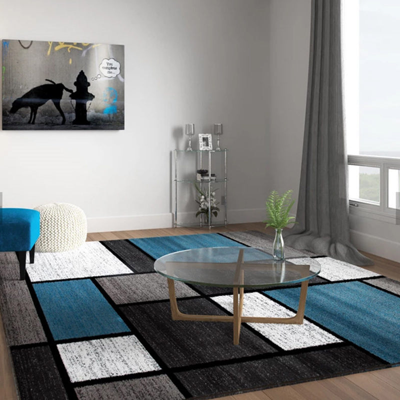 Modern Living Room Area Carpet Geometric Pattern Polyester Area Rug Anti-Slip Easy Care Rug