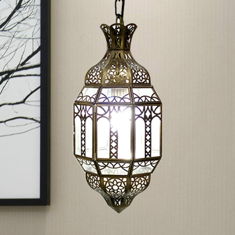 Lantern Metal Hanging Light Kit Antiqued 1-Head Living Room Pendant Ceiling Lamp in Brass