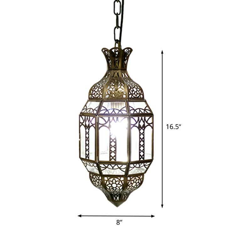 Lantern Metal Hanging Light Kit Antiqued 1-Head Living Room Pendant Ceiling Lamp in Brass