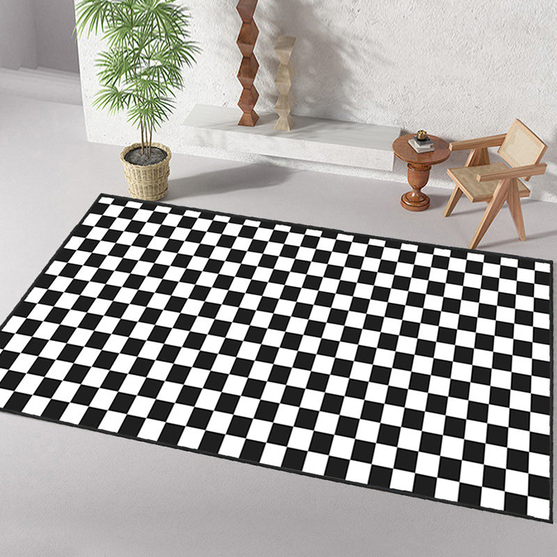 Hip Hop Home Decoration Rug Checkered Printed Carpet Polyester Non-Slip Backing Indoor Carpet