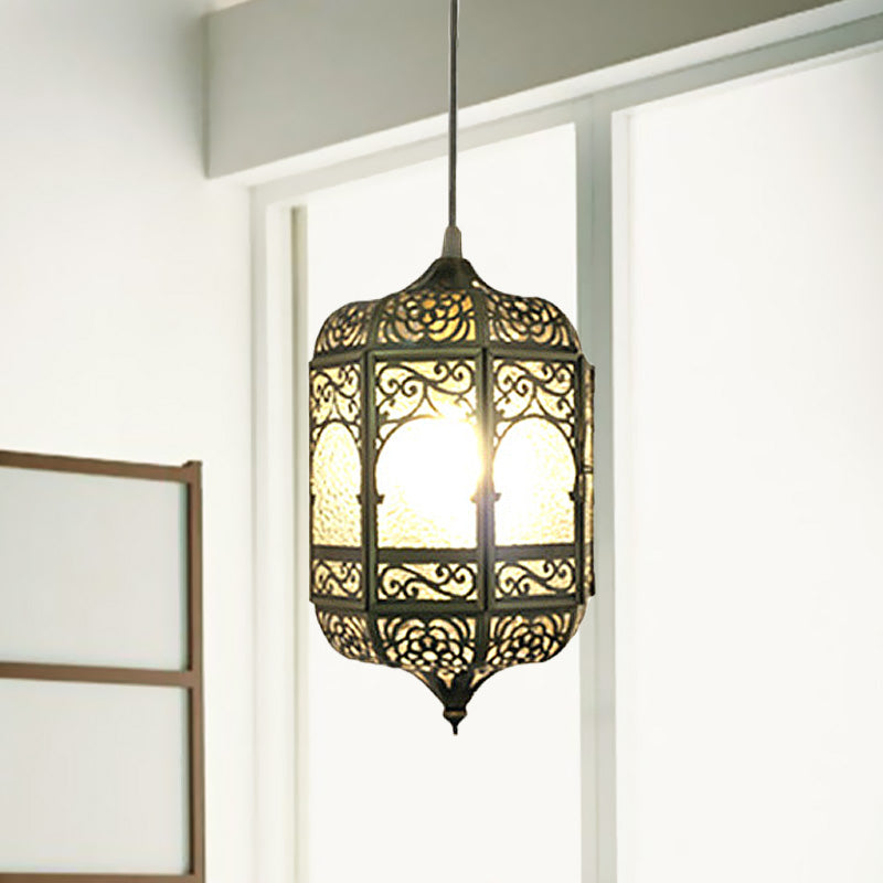 Antiqued Barrel Pendant Lighting 1 Bulb Metallic Hanging Ceiling Light in Brass for Corridor
