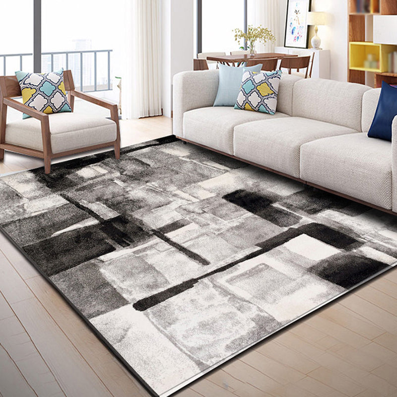 Modern Geometric Pattern Rug Grey Polyester Area Rug Stain Resistant Area Carpet for Home Decor