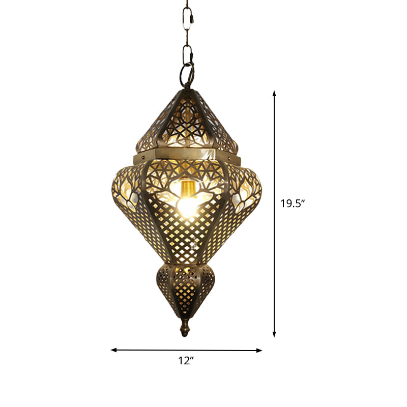 Brass 1 Light Pendant Lamp Traditional Metal Gourd Hanging Light Fixture for Living Room