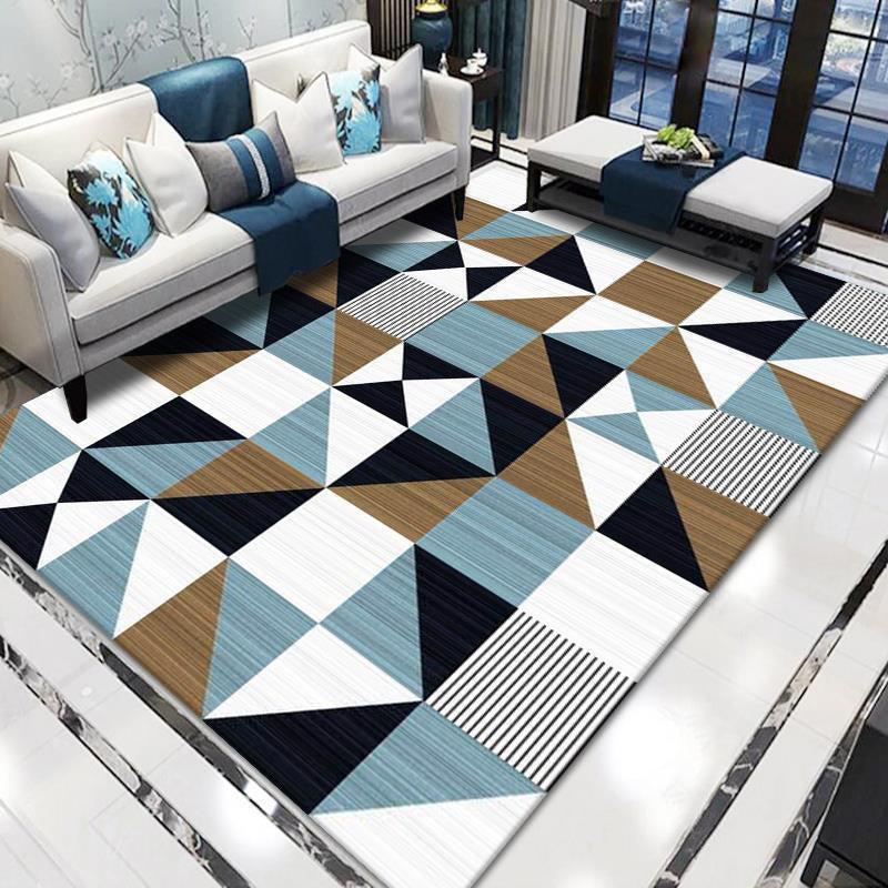 Grey Modern Area Carpet Geometric Pattern Polyester Area Rug Non-Slip Backing Rug for Home Decor