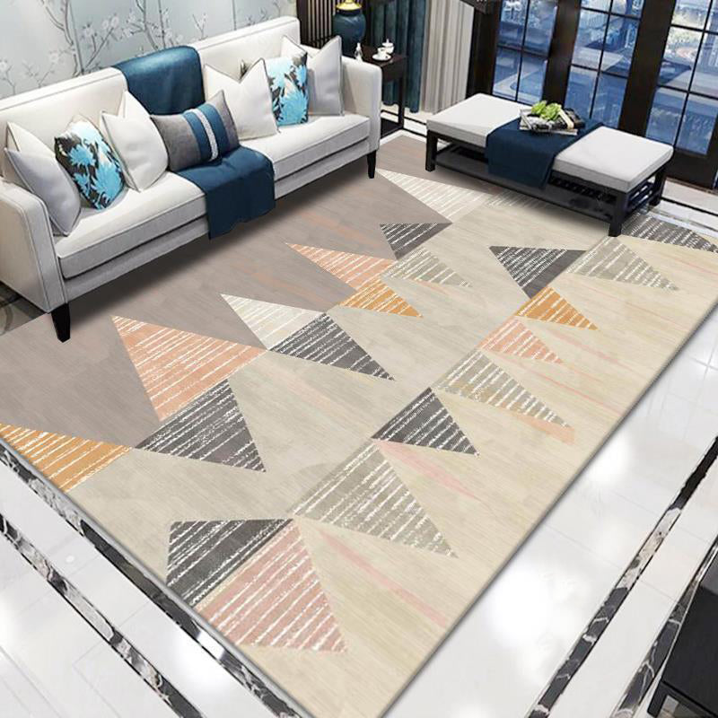 Grey Modern Area Carpet Geometric Pattern Polyester Area Rug Non-Slip Backing Rug for Home Decor
