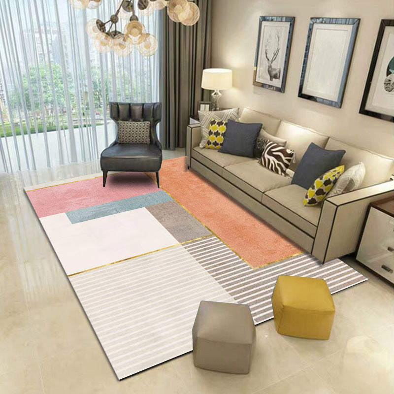 Gold Simplicity Rug Polyester Color Block Rug Washable Rug for Living Room