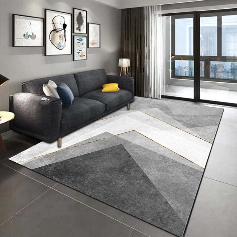 Grey Casual Indoor Rug Polyester Abstract Graphic Rug Non-Slip Backing Rug for Living Room