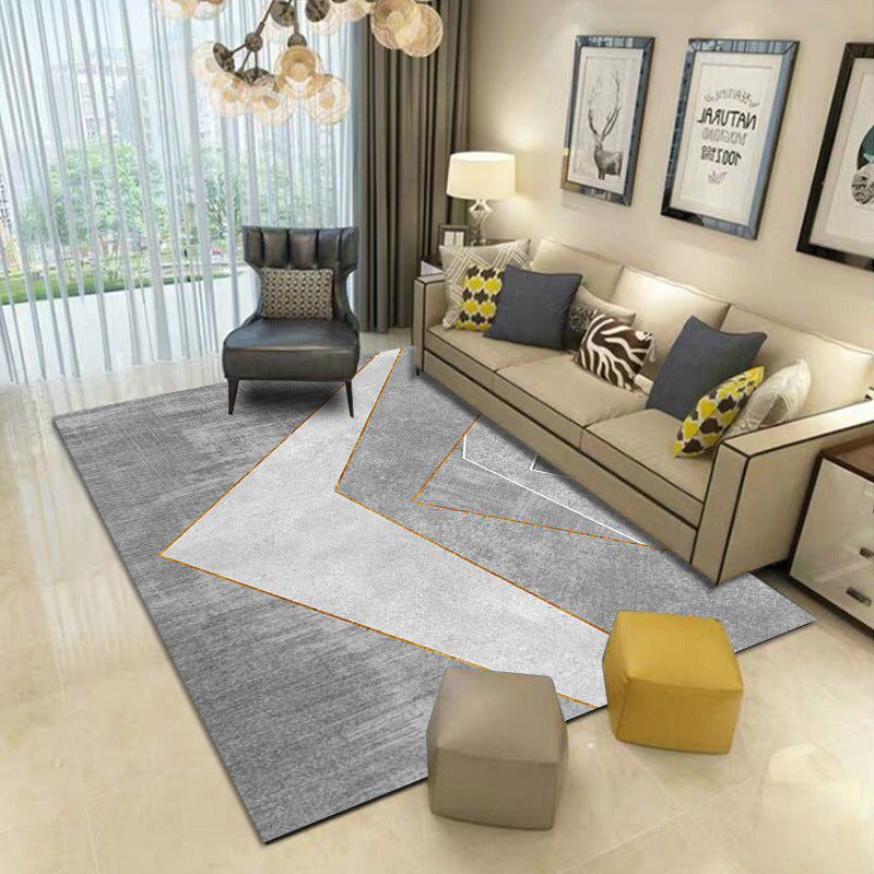 Grey Casual Indoor Rug Polyester Abstract Graphic Rug Non-Slip Backing Rug for Living Room