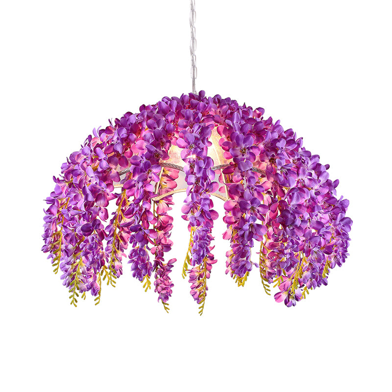Accesorio de iluminación colgante de metal festoneado Industrial 1 Lámpara de suspensión de techo de flores LED de restaurante en púrpura